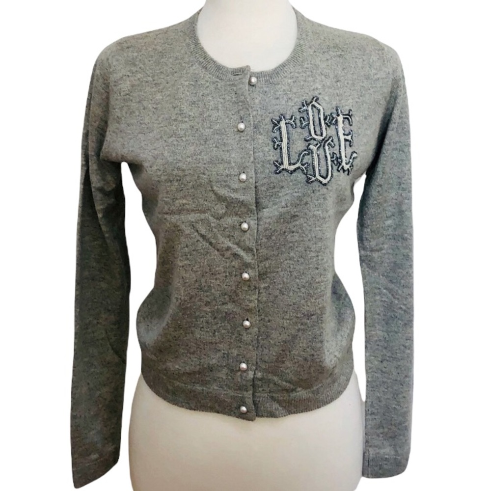 Acrobat Women’s Size Small Love Cardigan With Faux Pearl Buttons and Beading